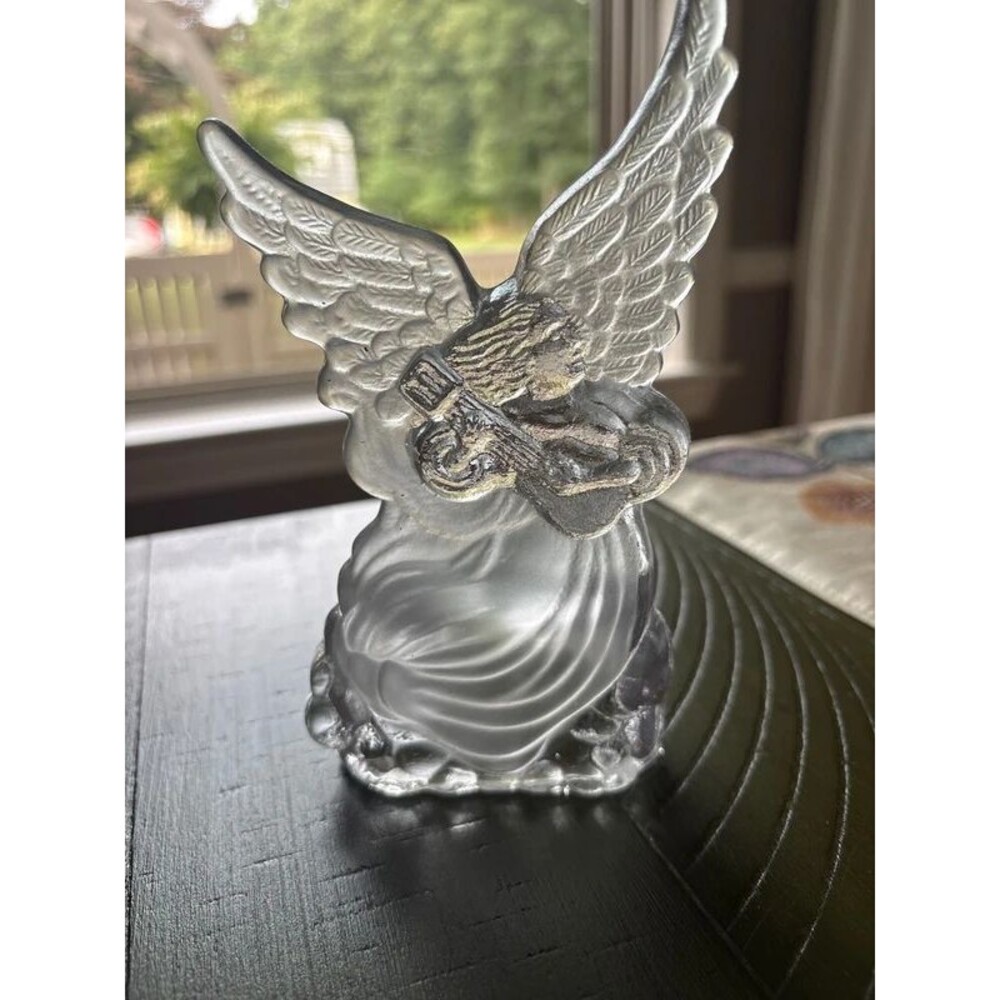 Frosted glass angel candle holder vintage